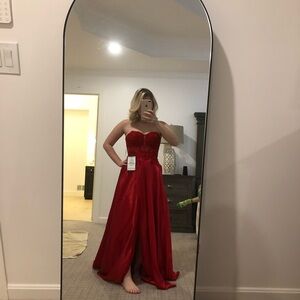 Red Strapless Lace Corset Prom Dress